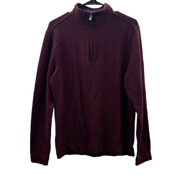 Van Heusen Never Tuck Burgundy Red Striped Long Sleeve Quarter Zip Jacket Size S - Picture 1 of 8